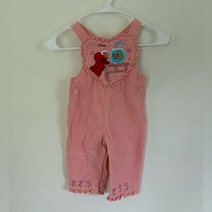 Vintage Sesame Street Elmo Pink Corduroy Overalls Baby Toddler Girl 18 Months